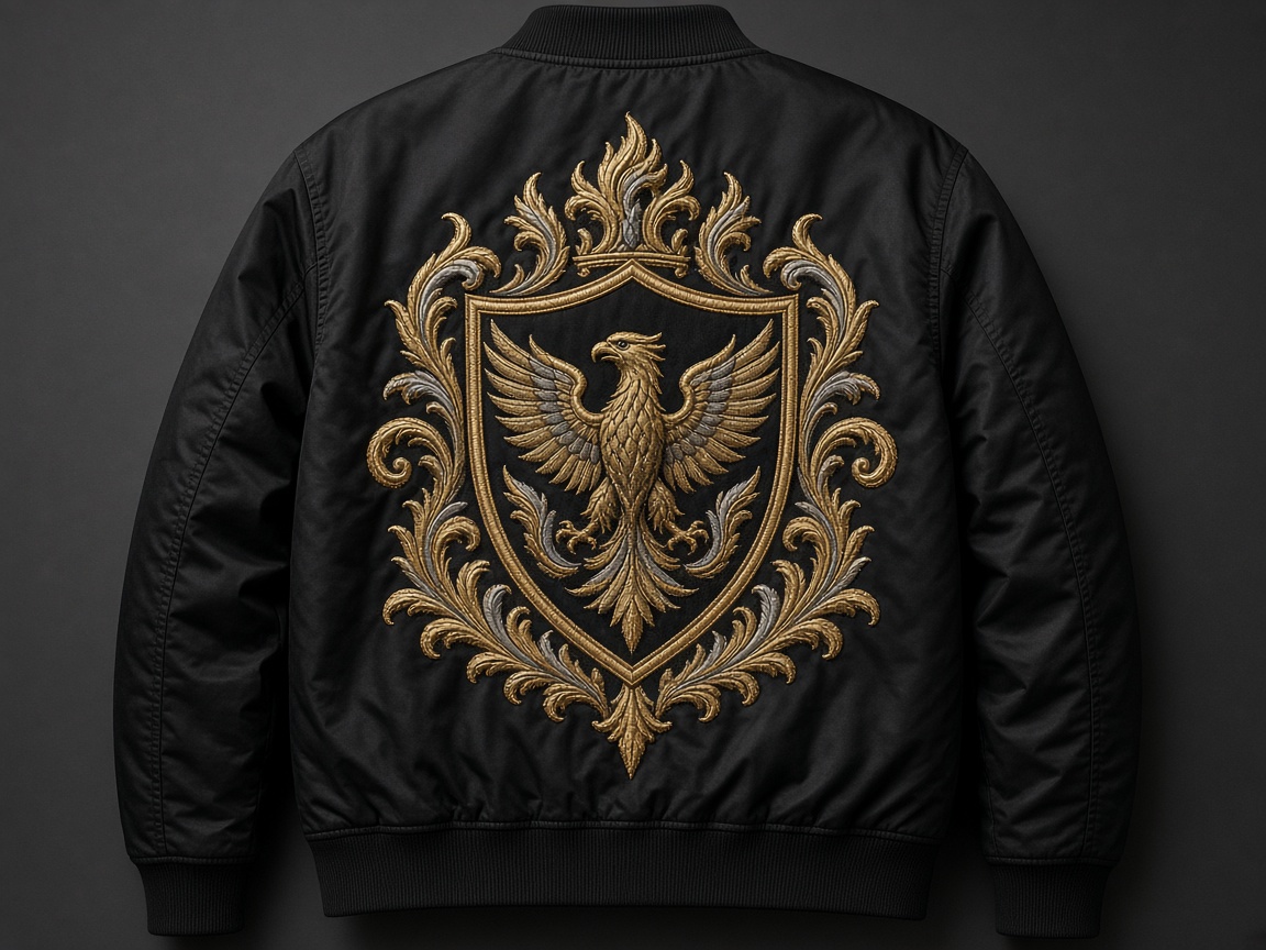 Large jacket-back embroidery punch on a bomber