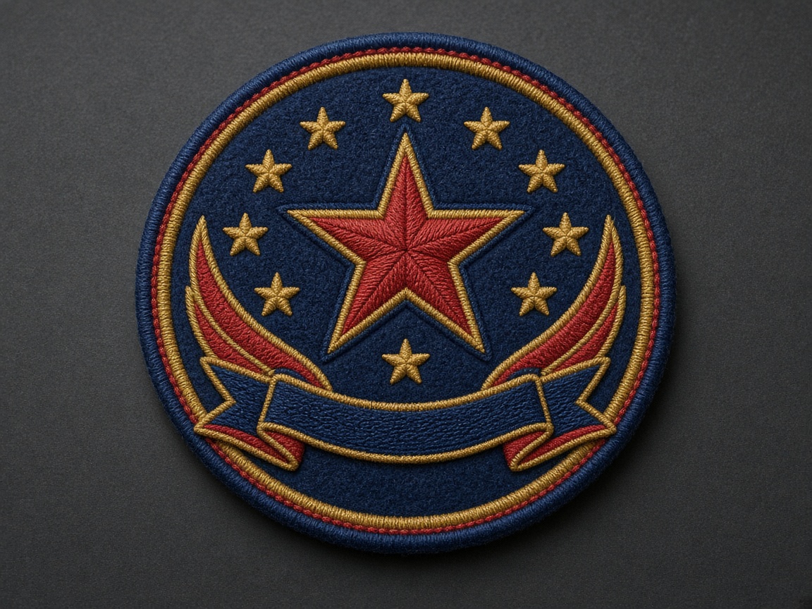 Round star badge patch with merrow-ready border