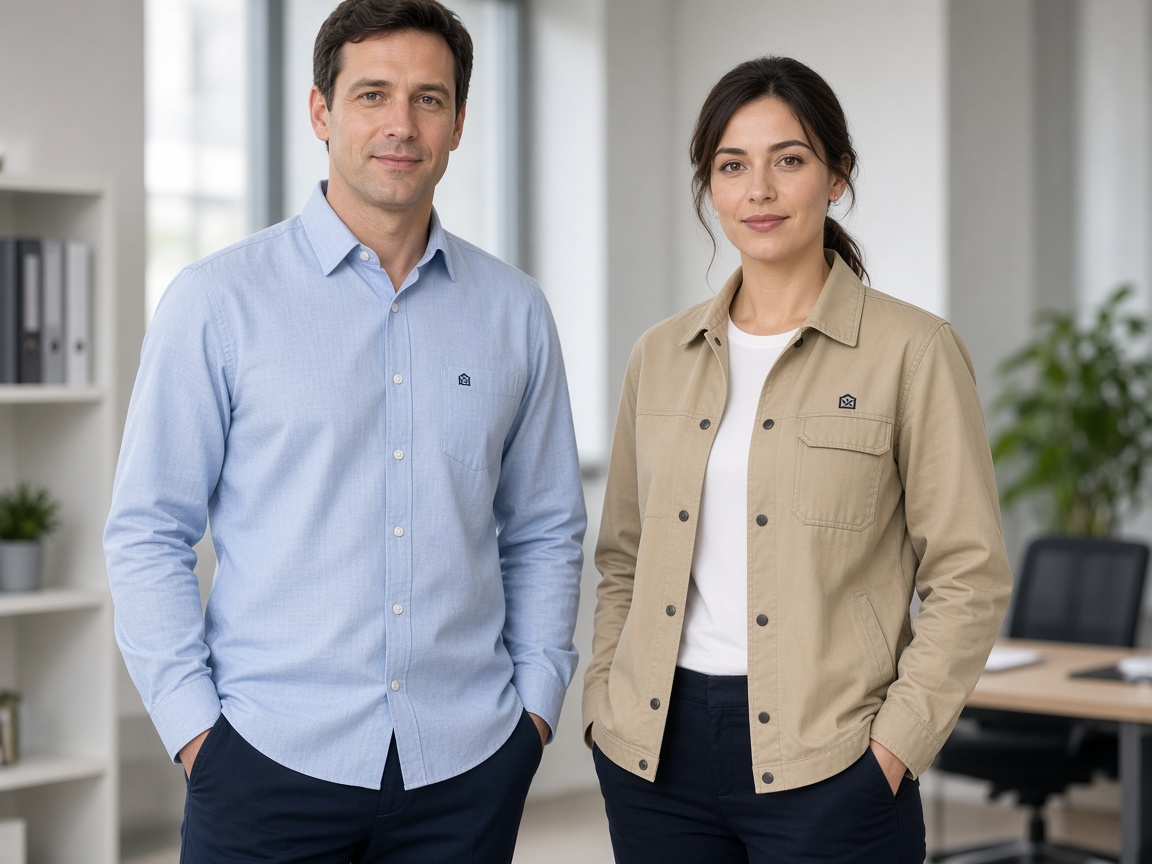 Corporate oxford and work jacket with embroidered left-chest marks