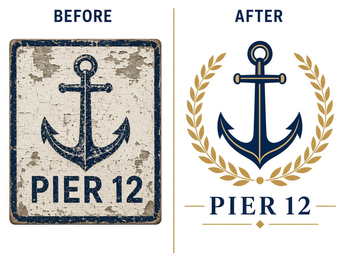 Pier 12 anchor logo before painted sign and after vector