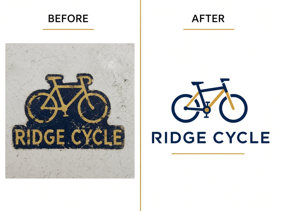Ridge Cycle logo before photo and after vector