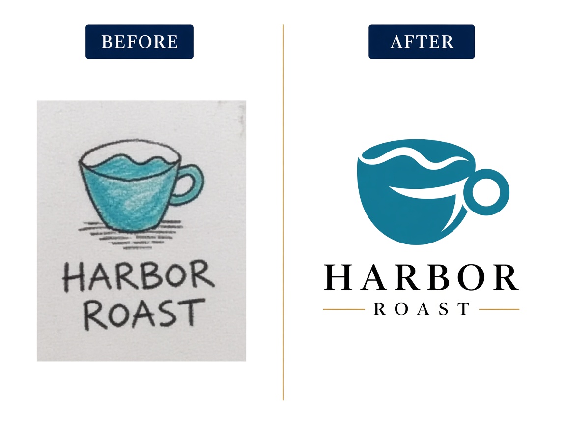 Harbor Roast logo before raster and after clean vector