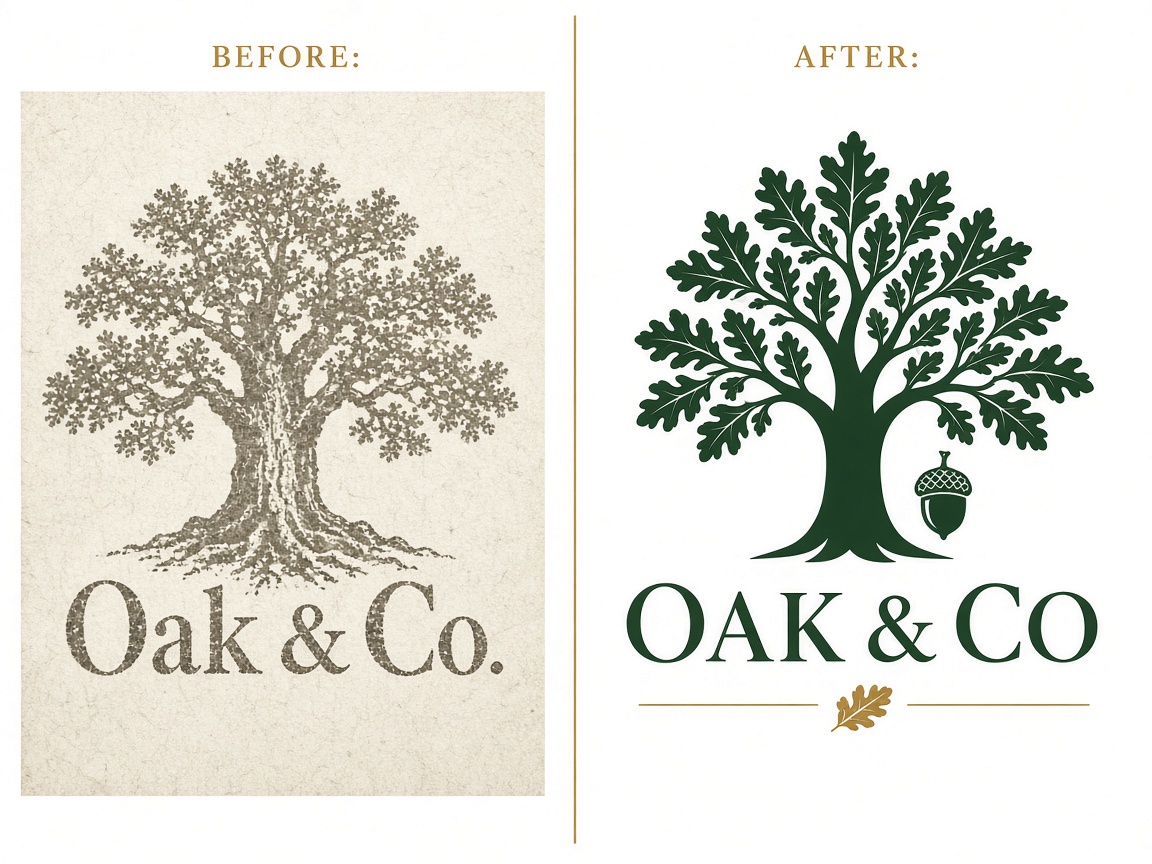 Oak and Co logo before scan and after vector